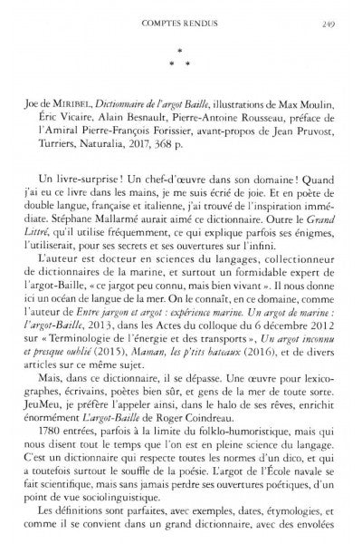 « Le dictionnaire de l’argot Baille » encensé par les Cahiers du dictionnaire.