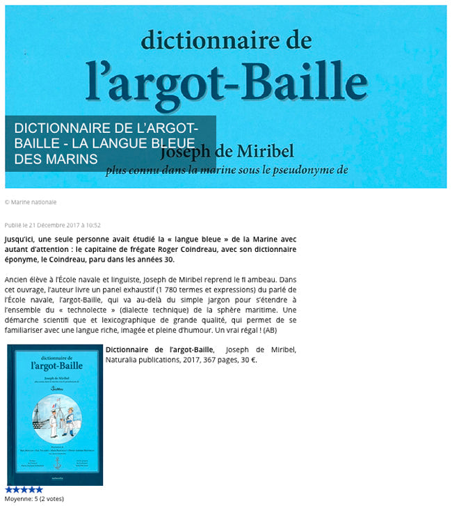 « Le dictionnaire de l’argot Baille » sur le site Cols Bleus.